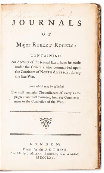 (COLONIAL WARS.) Journals of Major Robert Rogers . . . of the Several Excursions he Made . . . upon the Continent of North America.              